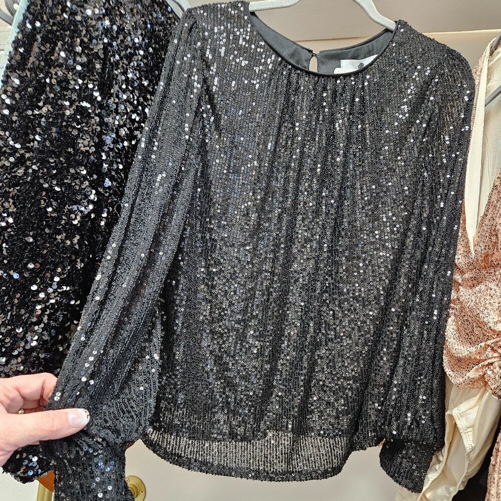 Go Girl Balloon sleeve Black sparkle top